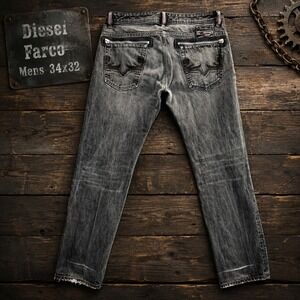 Diesel Farco Mens 34x32 Gray Faded Jeans Red Stitching Made in Italy Y2K Moto